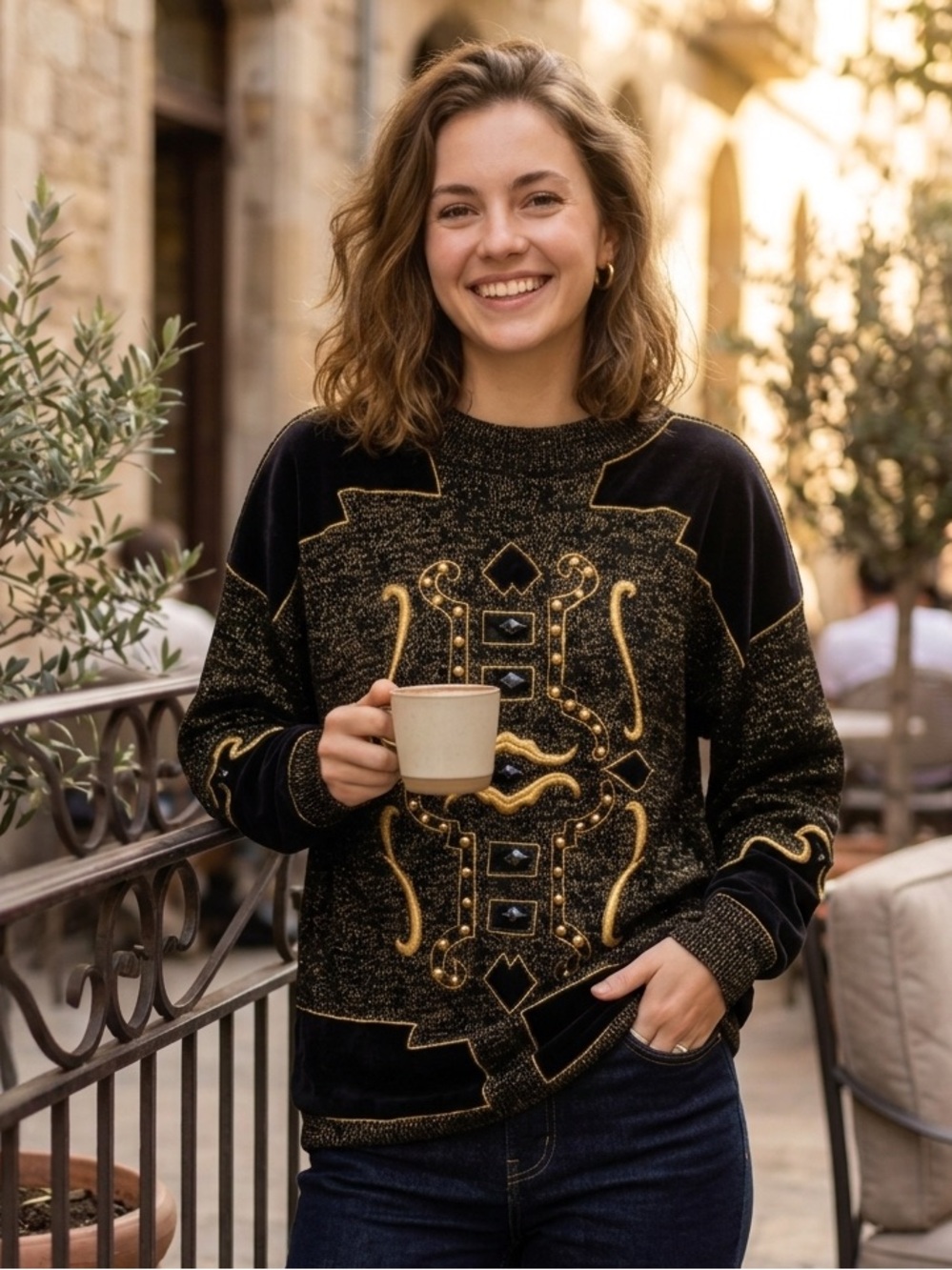 Vintage Black & Gold Embellished Crewneck Sweater - Picture 3 of 10